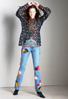  Embroidered Peasant Top & Appliqued Denim Jeans 